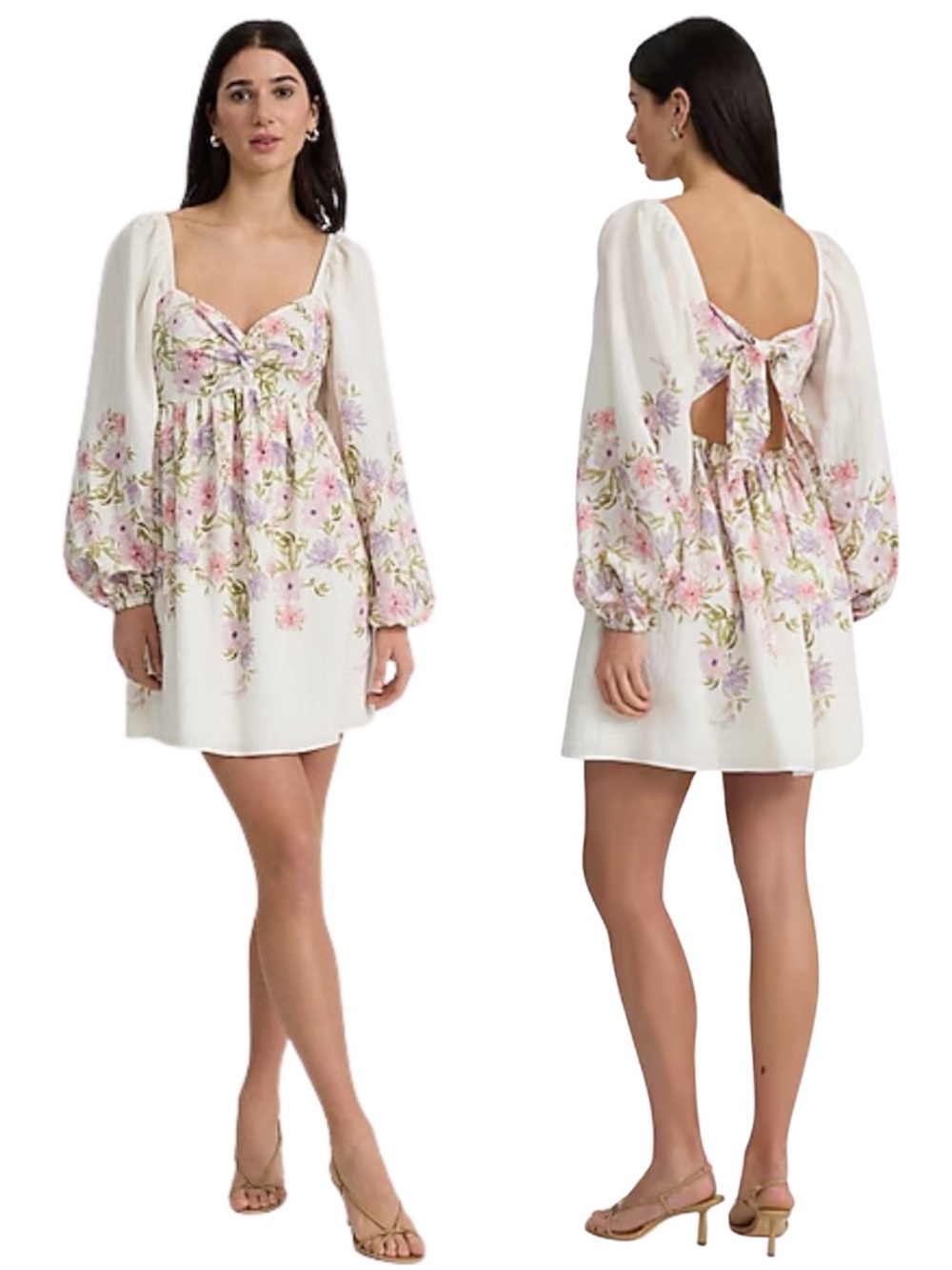 Express NWT Floral Balloon Sleeve Babydoll Mini Dress S Sweetheart Open Back